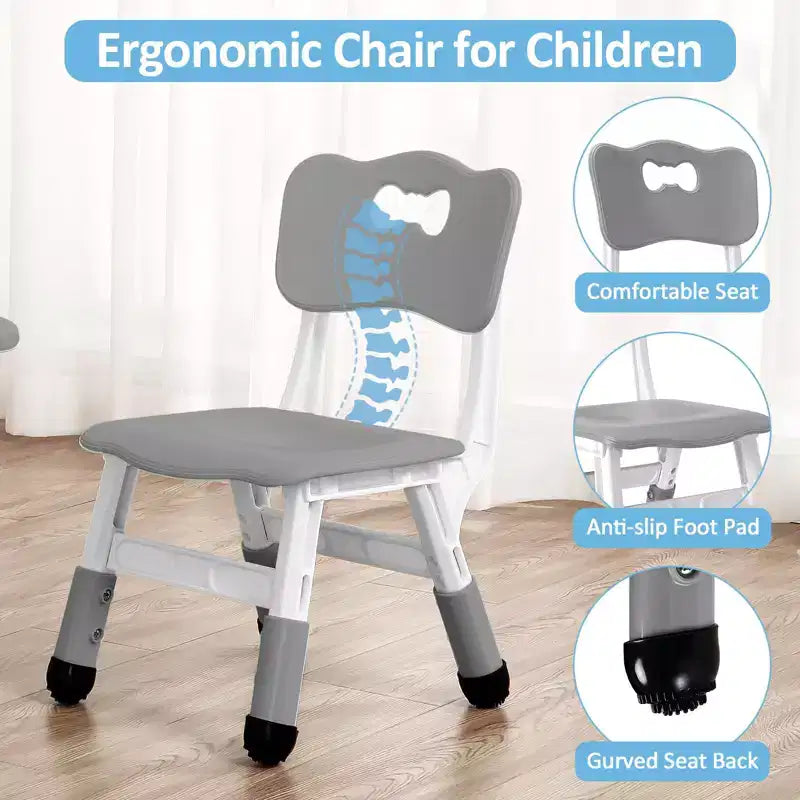 Ensemble Table et 4 Chaises pour Enfants, Hauteur Réglable 48-60 cm, Pieds Antidérapants, Plateau Anti-Graffiti Facile à Nettoyer, Table d'Activités pour Tout-Petits à la Maison, en Crèche