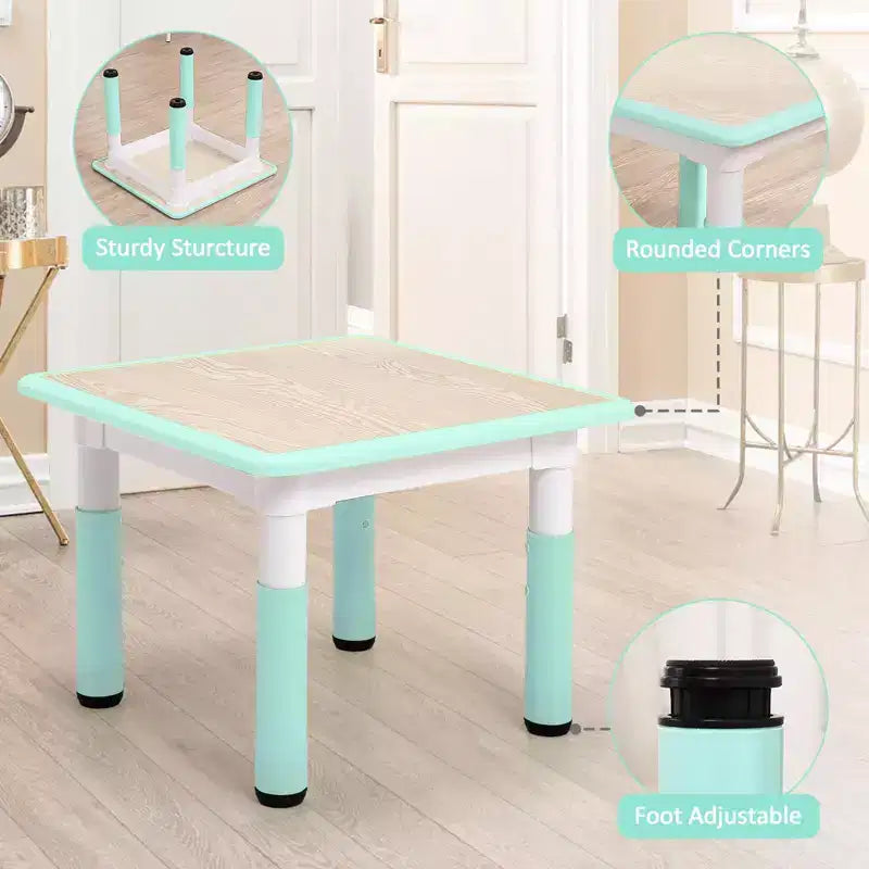 Ensemble Table et 4 Chaises pour Enfants, Hauteur Réglable 48-60 cm, Pieds Antidérapants, Plateau Anti-Graffiti Facile à Nettoyer, Table d'Activités pour Tout-Petits à la Maison, en Crèche