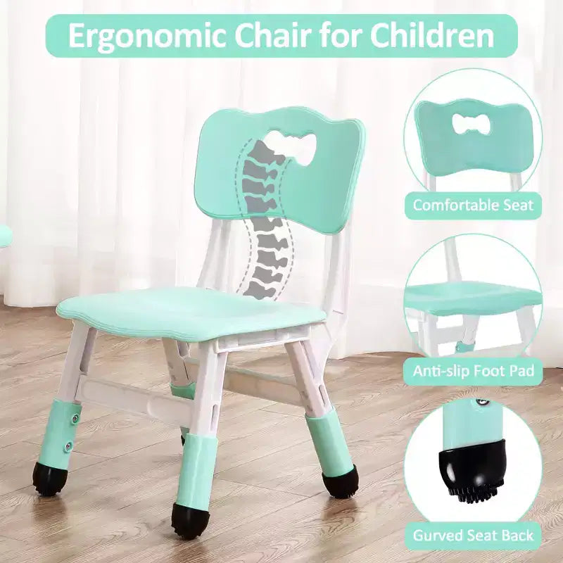 Ensemble Table et 4 Chaises pour Enfants, Hauteur Réglable 48-60 cm, Pieds Antidérapants, Plateau Anti-Graffiti Facile à Nettoyer, Table d'Activités pour Tout-Petits à la Maison, en Crèche