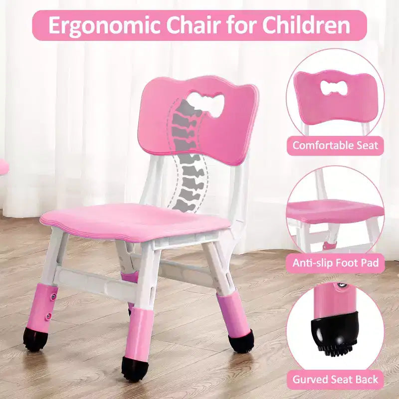 Ensemble Table et 4 Chaises pour Enfants, Hauteur Réglable 48-60 cm, Pieds Antidérapants, Plateau Anti-Graffiti Facile à Nettoyer, Table d'Activités pour Tout-Petits à la Maison, en Crèche