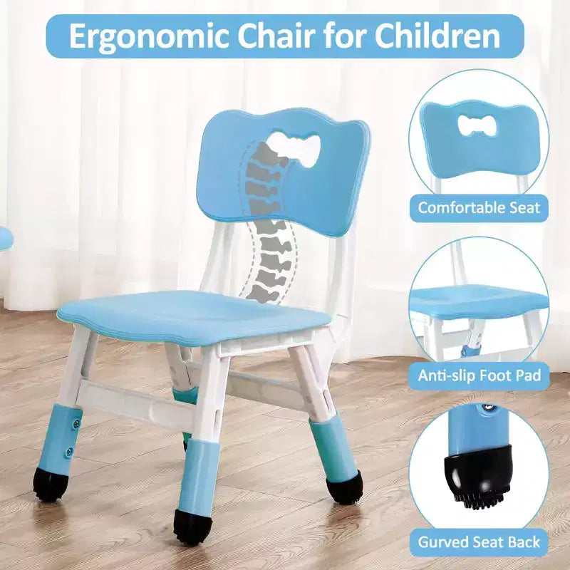 Ensemble Table et 4 Chaises pour Enfants, Hauteur Réglable 48-60 cm, Pieds Antidérapants, Plateau Anti-Graffiti Facile à Nettoyer, Table d'Activités pour Tout-Petits à la Maison, en Crèche