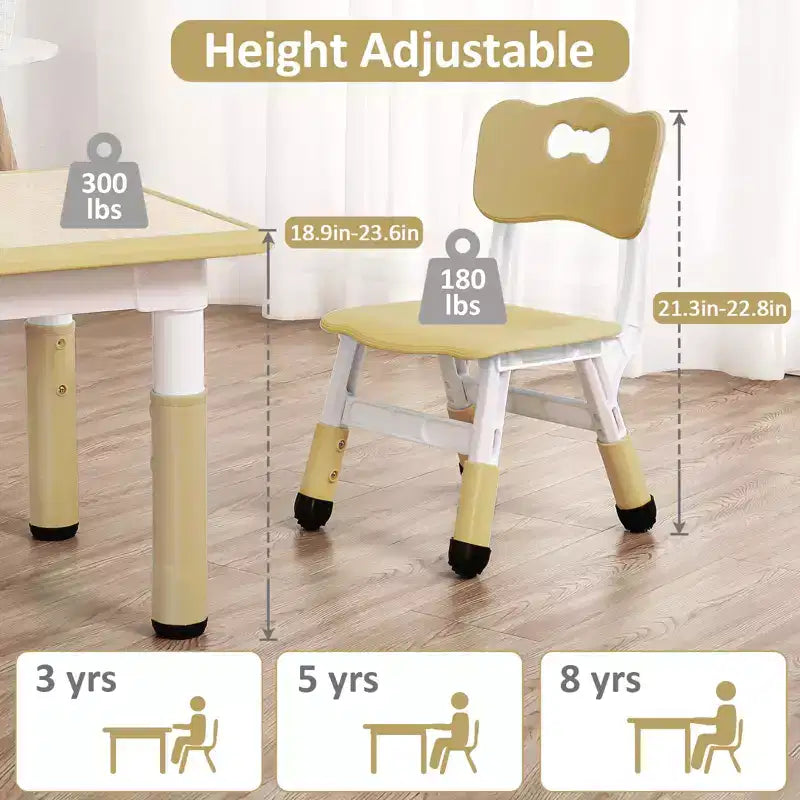 Ensemble Table et 4 Chaises pour Enfants, Hauteur Réglable 48-60 cm, Pieds Antidérapants, Plateau Anti-Graffiti Facile à Nettoyer, Table d'Activités pour Tout-Petits à la Maison, en Crèche