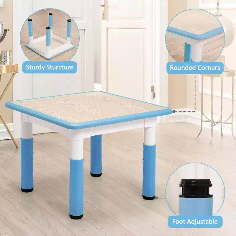 Ensemble Table et 4 Chaises pour Enfants, Hauteur Réglable 48-60 cm, Pieds Antidérapants, Plateau Anti-Graffiti Facile à Nettoyer, Table d'Activités pour Tout-Petits à la Maison, en Crèche