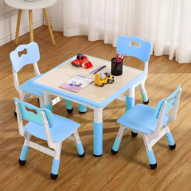 Kids Table and 4 Chairs Set, Height Adjustable 18.9-23.6, Non-Slip Legs, Wipe-Clean Graffiti Desktop, Toddler Activity Table for Home, Preschool