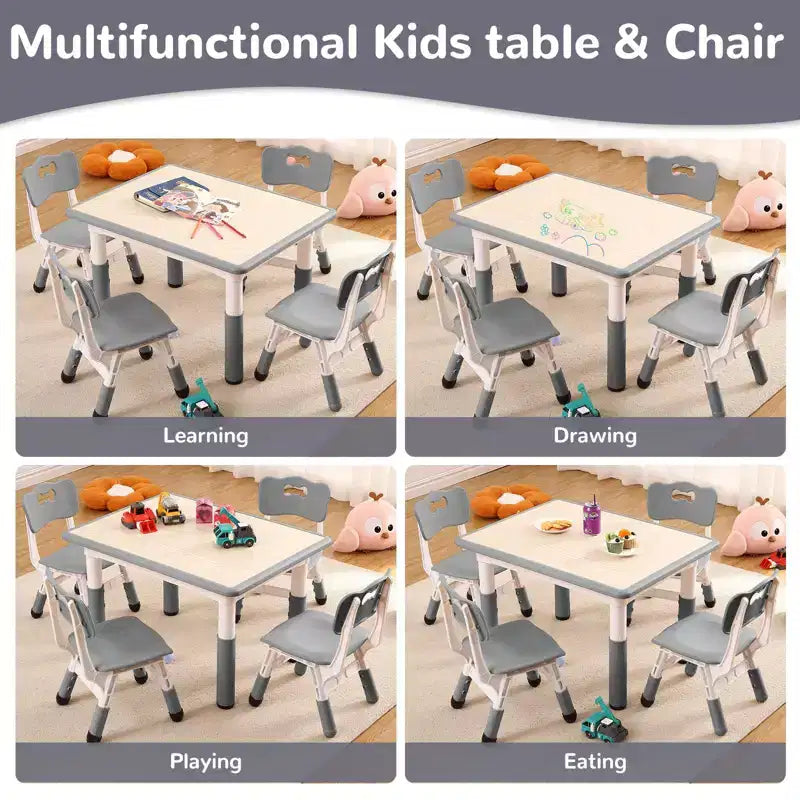 Ensemble Table et 4 Chaises pour Tout-Petits, Table Multi-Activités Réglable en Hauteur avec Plateau à Graffiti, Facile à Nettoyer, pour Salle de Classe, Crèche