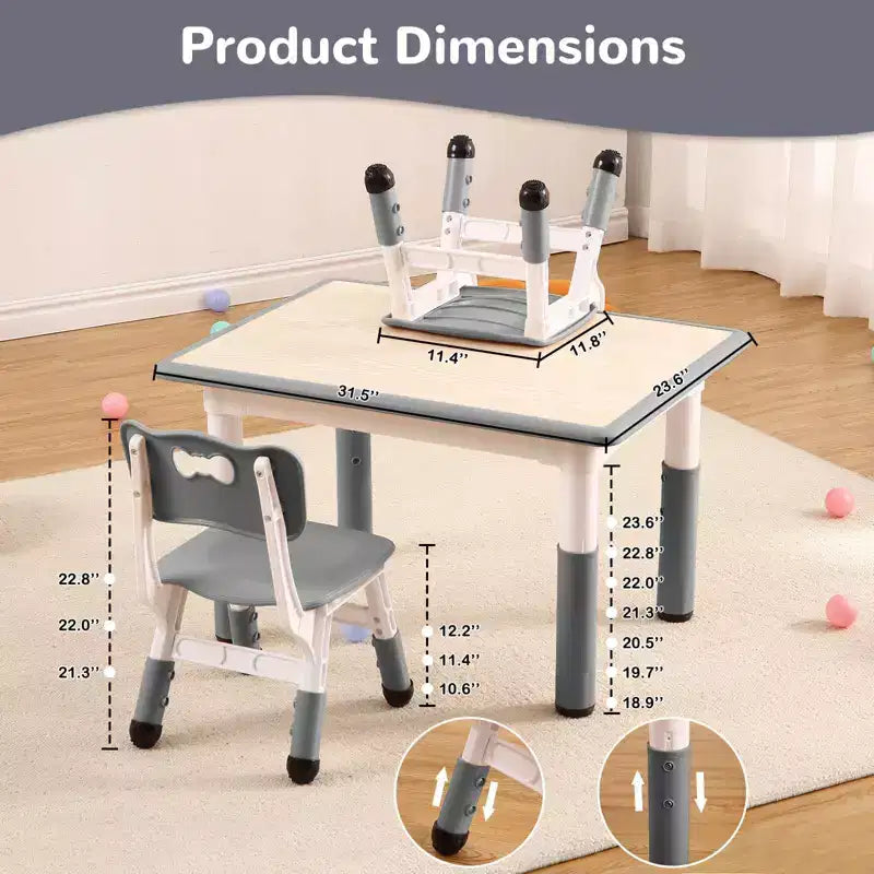 Ensemble Table et 4 Chaises pour Tout-Petits, Table Multi-Activités Réglable en Hauteur avec Plateau à Graffiti, Facile à Nettoyer, pour Salle de Classe, Crèche