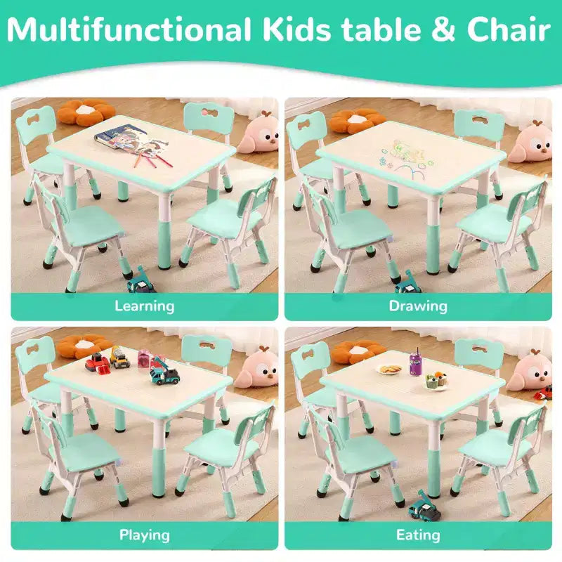 Ensemble Table et 4 Chaises pour Tout-Petits, Table Multi-Activités Réglable en Hauteur avec Plateau à Graffiti, Facile à Nettoyer, pour Salle de Classe, Crèche