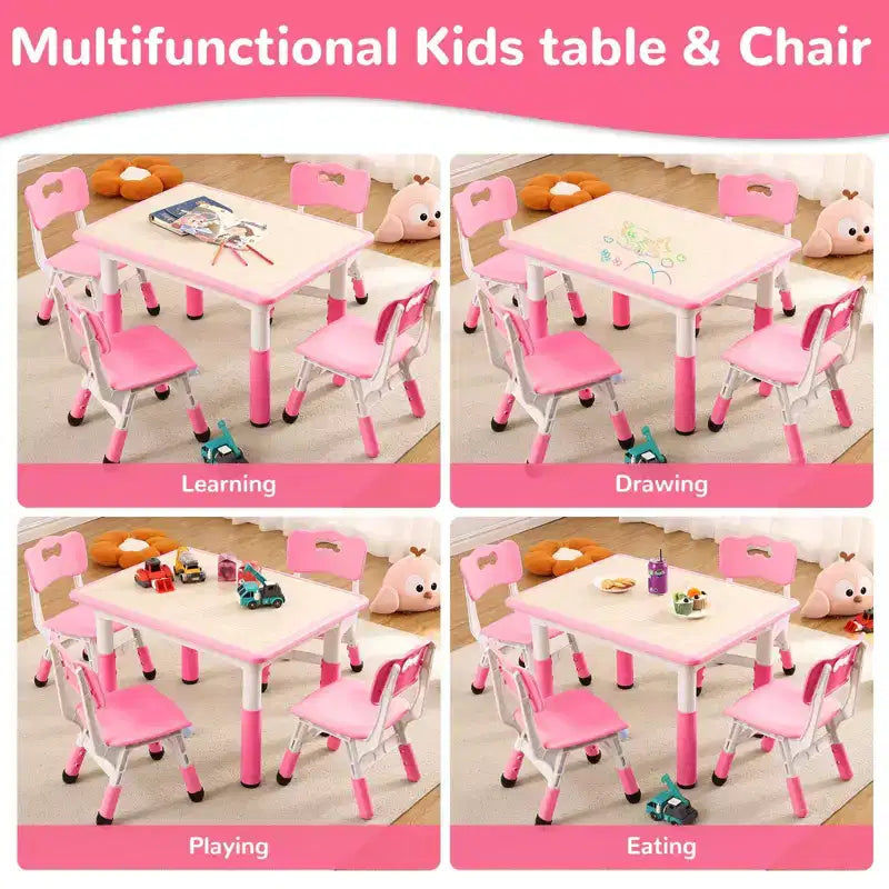 Ensemble Table et 4 Chaises pour Tout-Petits, Table Multi-Activités Réglable en Hauteur avec Plateau à Graffiti, Facile à Nettoyer, pour Salle de Classe, Crèche