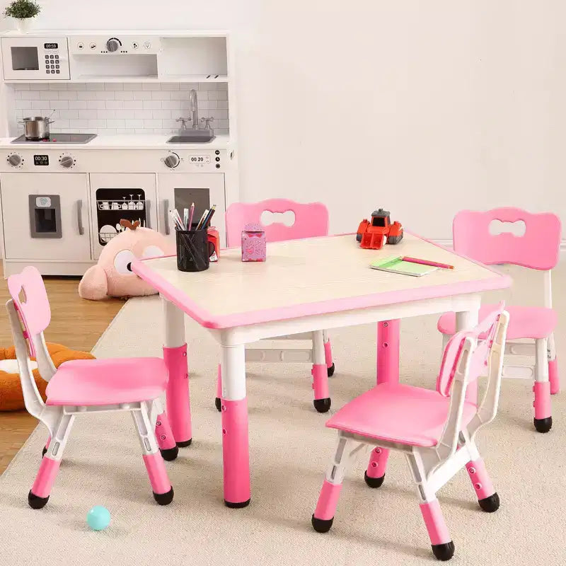 Ensemble Table et 4 Chaises pour Tout-Petits, Table Multi-Activités Réglable en Hauteur avec Plateau à Graffiti, Facile à Nettoyer, pour Salle de Classe, Crèche