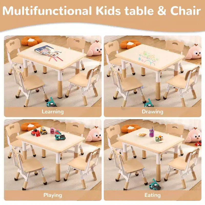 Ensemble Table et 4 Chaises pour Tout-Petits, Table Multi-Activités Réglable en Hauteur avec Plateau à Graffiti, Facile à Nettoyer, pour Salle de Classe, Crèche