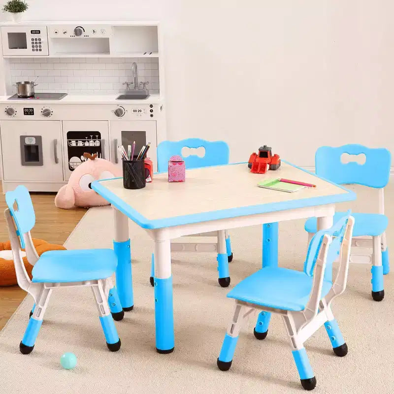 Ensemble Table et 4 Chaises pour Tout-Petits, Table Multi-Activités Réglable en Hauteur avec Plateau à Graffiti, Facile à Nettoyer, pour Salle de Classe, Crèche