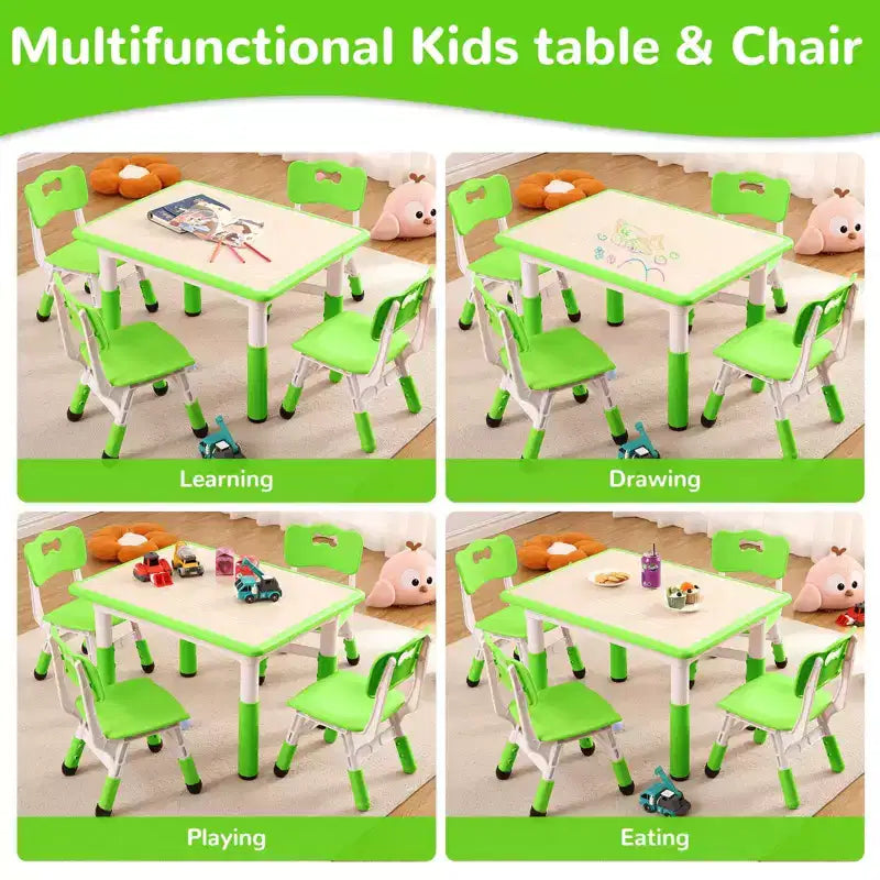 Ensemble Table et 4 Chaises pour Tout-Petits, Table Multi-Activités Réglable en Hauteur avec Plateau à Graffiti, Facile à Nettoyer, pour Salle de Classe, Crèche