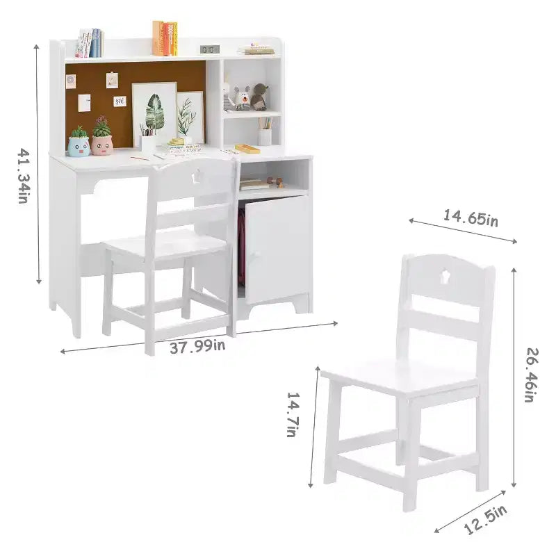Bureau et Chaise pour Enfants, Bureau d'Écolier avec Étagère et Meuble de Rangement, pour Chambre d'Enfant et Salle d'Étude