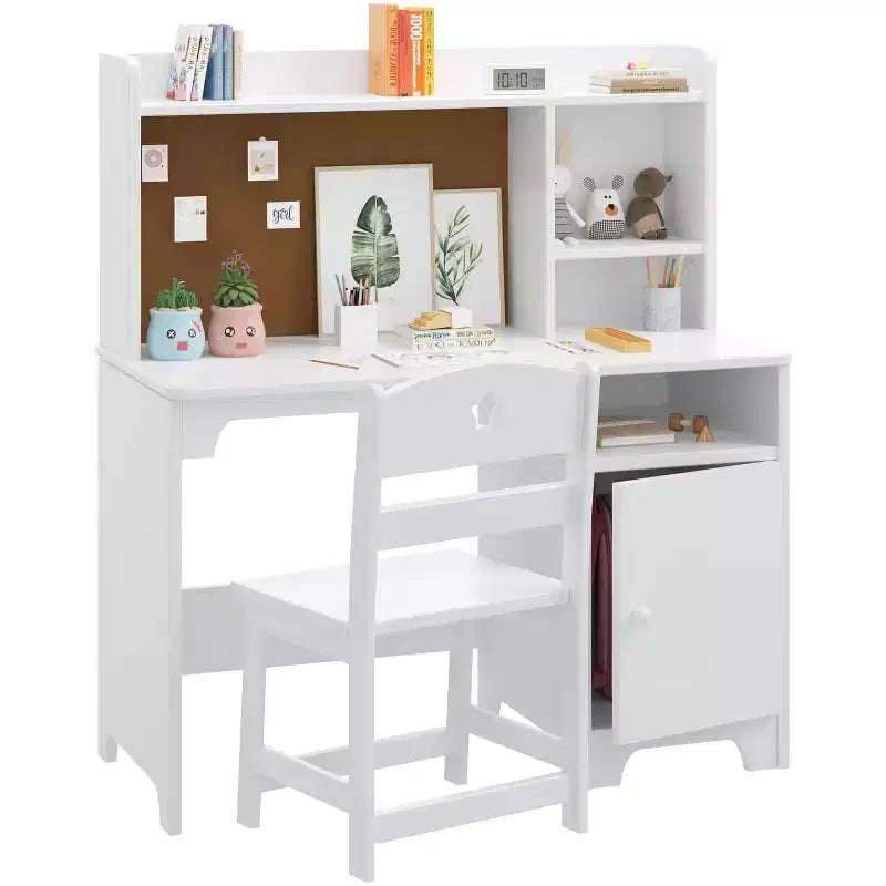 Bureau et Chaise pour Enfants, Bureau d'Écolier avec Étagère et Meuble de Rangement, pour Chambre d'Enfant et Salle d'Étude