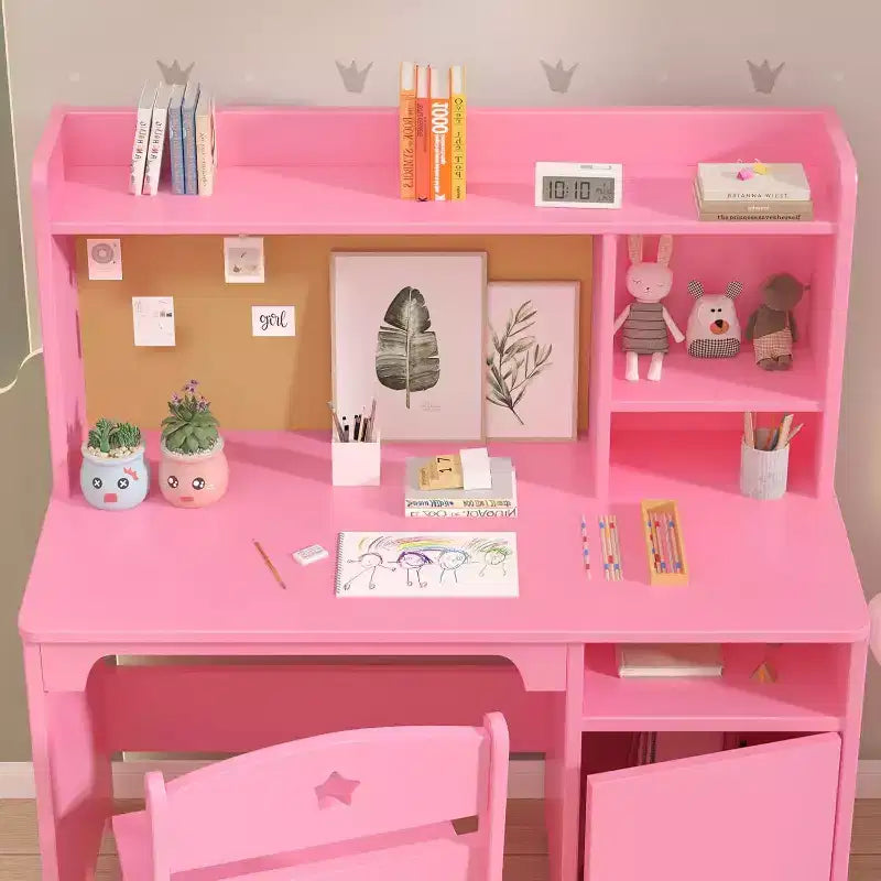 Bureau et Chaise pour Enfants, Bureau d'Écolier avec Étagère et Meuble de Rangement, pour Chambre d'Enfant et Salle d'Étude