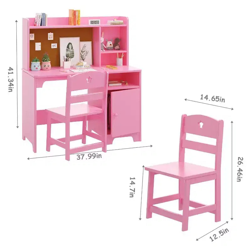 Bureau et Chaise pour Enfants, Bureau d'Écolier avec Étagère et Meuble de Rangement, pour Chambre d'Enfant et Salle d'Étude