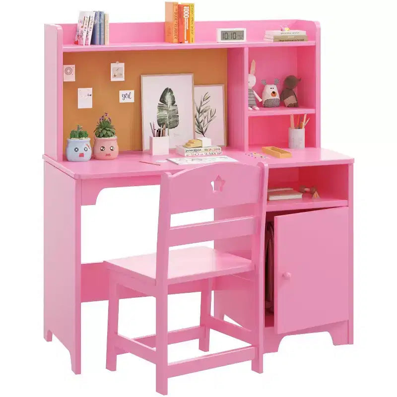 Bureau et Chaise pour Enfants, Bureau d'Écolier avec Étagère et Meuble de Rangement, pour Chambre d'Enfant et Salle d'Étude