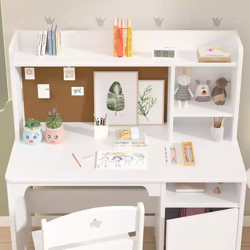 Bureau et Chaise pour Enfants, Bureau d'Écolier avec Étagère et Meuble de Rangement, pour Chambre d'Enfant et Salle d'Étude