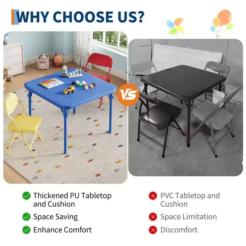 Ensemble table et 2 chaises pliantes pour enfants, ensemble table et chaises d'activités pour enfants pour salle à manger, garderie, salles de classe