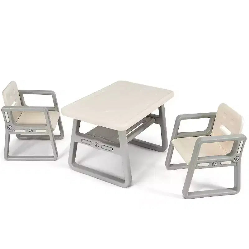 Costway Kids 2-in-1 Table and 2 Chairs Set Activity Table With Storage Shelf Baby