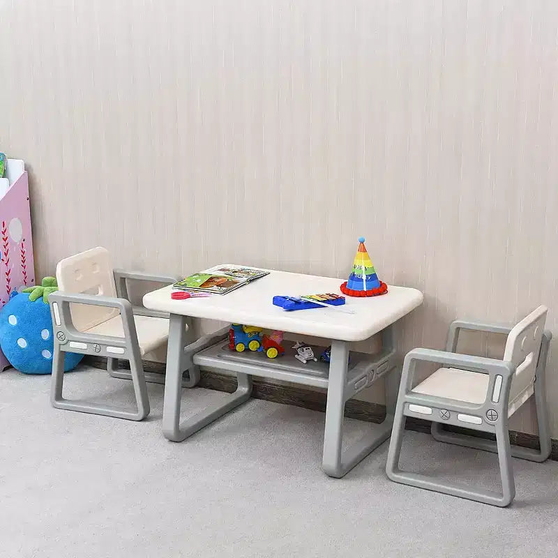 Costway Ensemble table 2-en-1 et 2 chaises pour enfants Table d'activités avec étagère de rangement Bébé