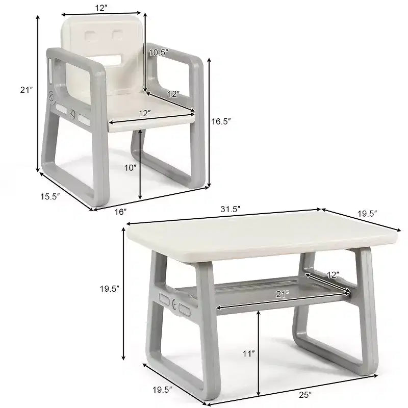 Costway Ensemble table 2-en-1 et 2 chaises pour enfants Table d'activités avec étagère de rangement Bébé