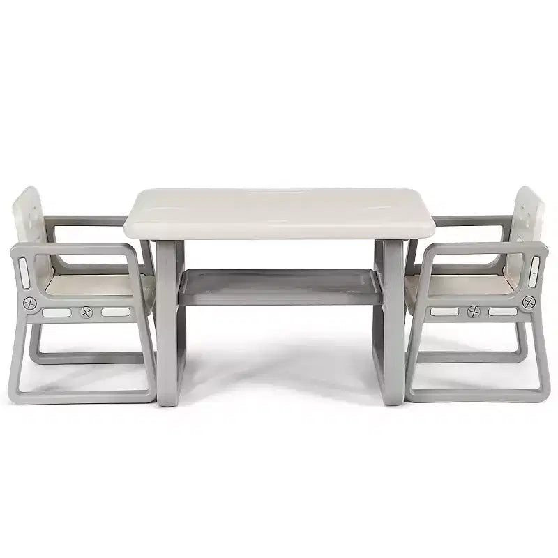 Costway Ensemble table 2-en-1 et 2 chaises pour enfants Table d'activités avec étagère de rangement Bébé