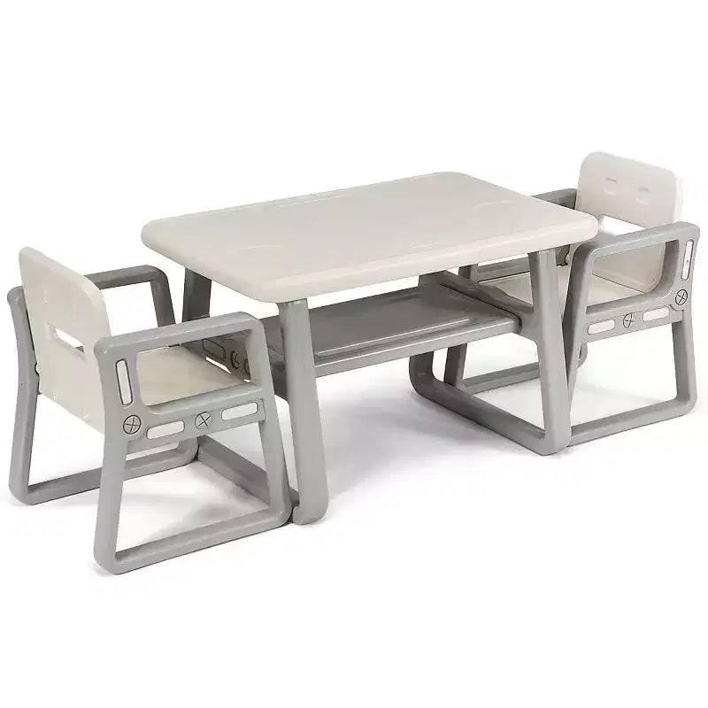 Costway Ensemble table 2-en-1 et 2 chaises pour enfants Table d'activités avec étagère de rangement Bébé