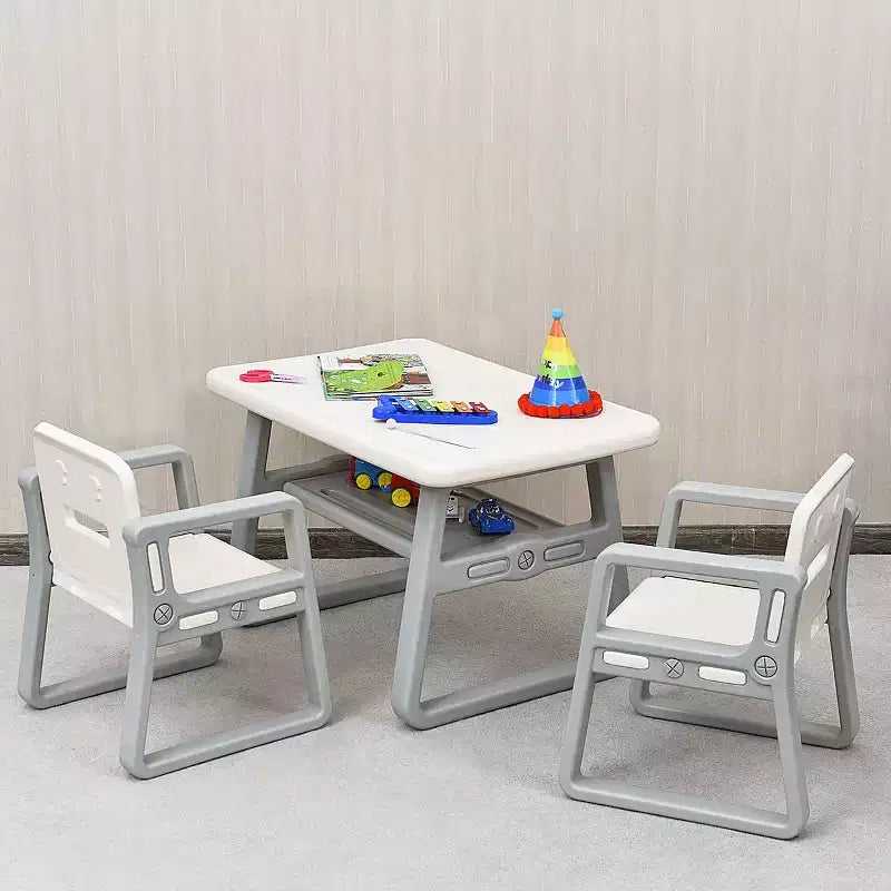 Costway Ensemble table 2-en-1 et 2 chaises pour enfants Table d'activités avec étagère de rangement Bébé