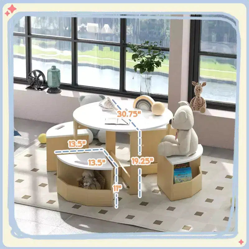 JVNOXK Ensemble de bureau et chaise pour enfants, bureau et chaise 5 pièces pour tout-petits avec espace de rangement, idéal pour les salles de jeux, les garderies Blanc