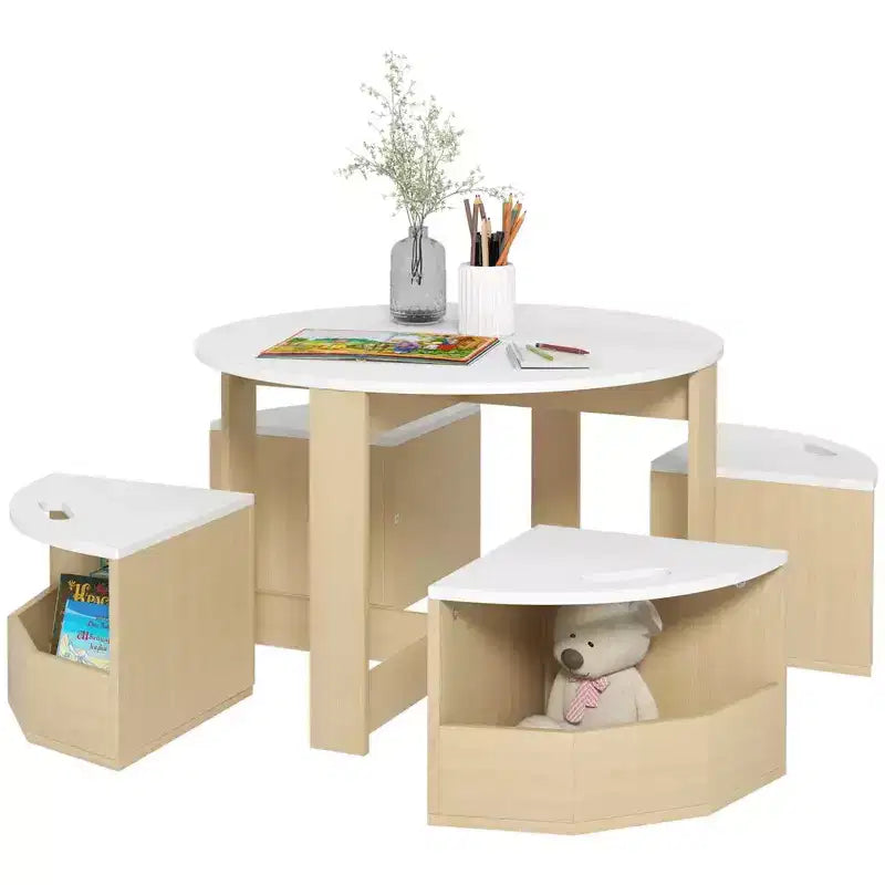 JVNOXK Ensemble de bureau et chaise pour enfants, bureau et chaise 5 pièces pour tout-petits avec espace de rangement, idéal pour les salles de jeux, les garderies Blanc