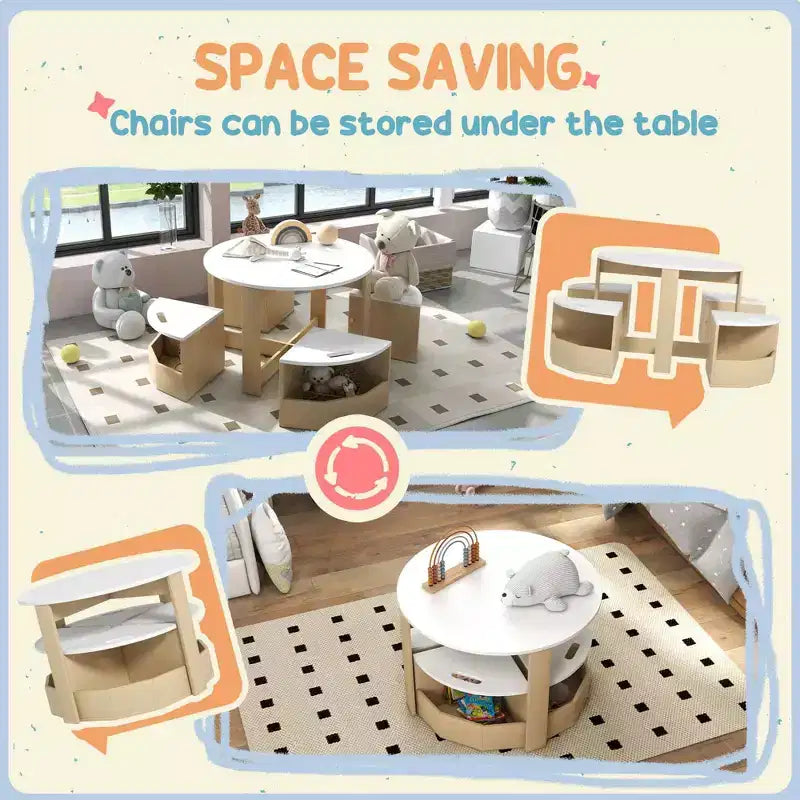 JVNOXK Ensemble de bureau et chaise pour enfants, bureau et chaise 5 pièces pour tout-petits avec espace de rangement, idéal pour les salles de jeux, les garderies Blanc