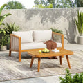 Christopher Knight Home Saelin 2 Piece Modern Outdoor Acacia Wood Conversation Set with Coffee Table and Rope Arm Sofa