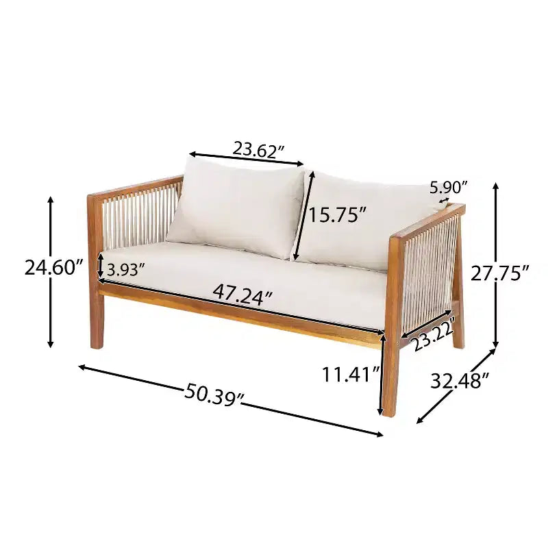 Christopher Knight Home Saelin Ensemble de conversation moderne 2 pièces en bois d'acacia pour extérieur avec table basse et canapé à accoudoirs en corde