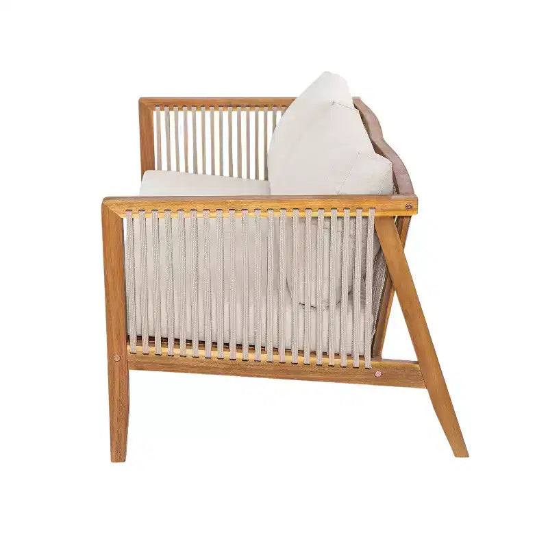Christopher Knight Home Saelin Ensemble de conversation moderne 2 pièces en bois d'acacia pour extérieur avec table basse et canapé à accoudoirs en corde