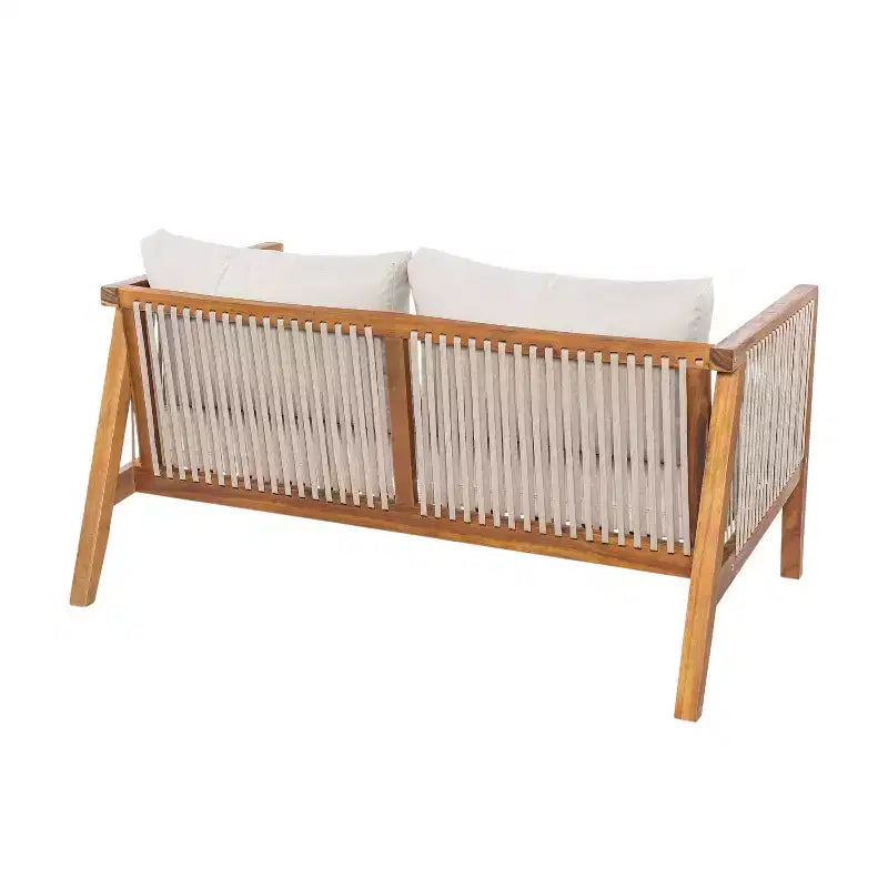 Christopher Knight Home Saelin Ensemble de conversation moderne 2 pièces en bois d'acacia pour extérieur avec table basse et canapé à accoudoirs en corde