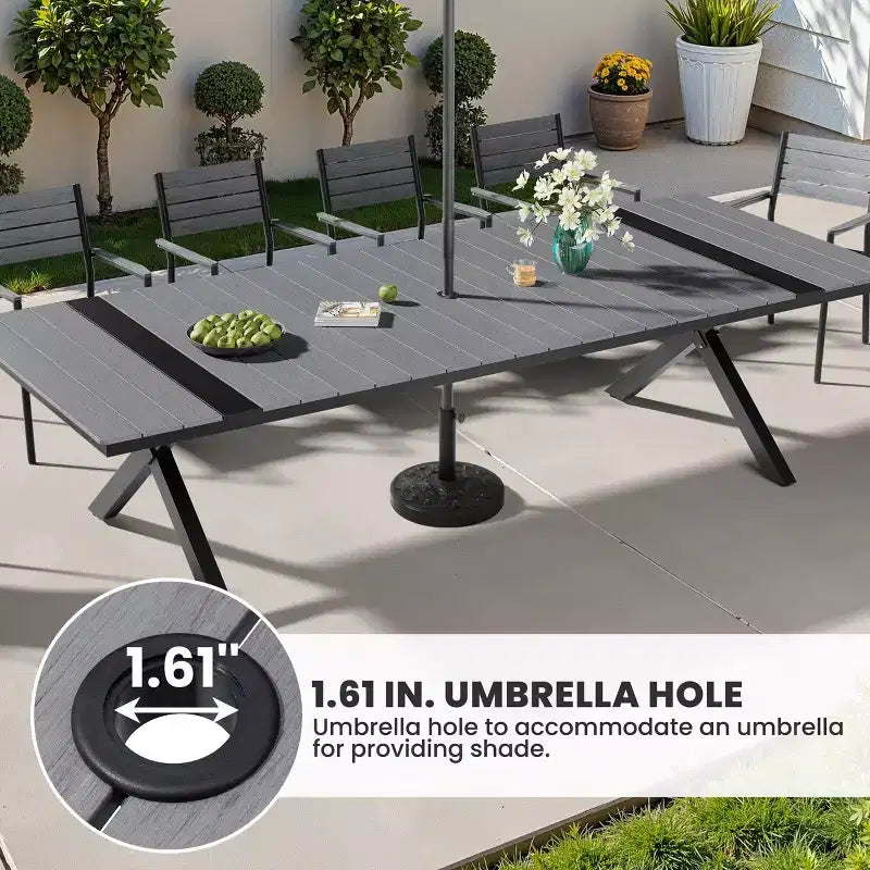 Crestlive Products - Salon de Jardin/Patio d'extérieur avec Pieds en X Stables, Fauteuils, Plateau de Table Imitation Bois, Cadre en Aluminium et Trou pour Parasol