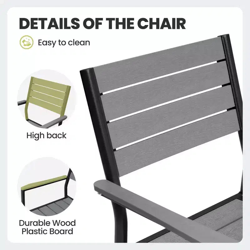 Crestlive Products - Salon de Jardin/Patio d'extérieur avec Pieds en X Stables, Fauteuils, Plateau de Table Imitation Bois, Cadre en Aluminium et Trou pour Parasol