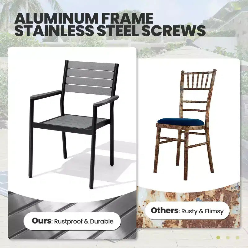 Crestlive Products - Salon de Jardin/Patio d'extérieur avec Pieds en X Stables, Fauteuils, Plateau de Table Imitation Bois, Cadre en Aluminium et Trou pour Parasol