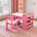 Kids Art Table and Chairs Set, Large Kids Craft Table with 2 Chairs, Multi-Functional Art Desk with Storage Shelves for Children Room, Kindergarten
