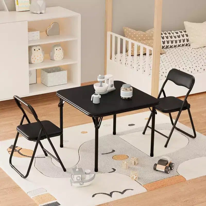Ensemble table et chaises pliantes 3 pièces pour garçons et filles, table et chaise portables avec coussin souple en PU, idéal pour manger, lire et jouer