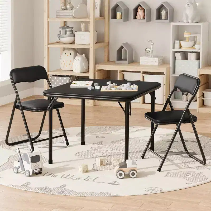 Ensemble table et chaises pliantes 3 pièces pour garçons et filles, table et chaise portables avec coussin souple en PU, idéal pour manger, lire et jouer
