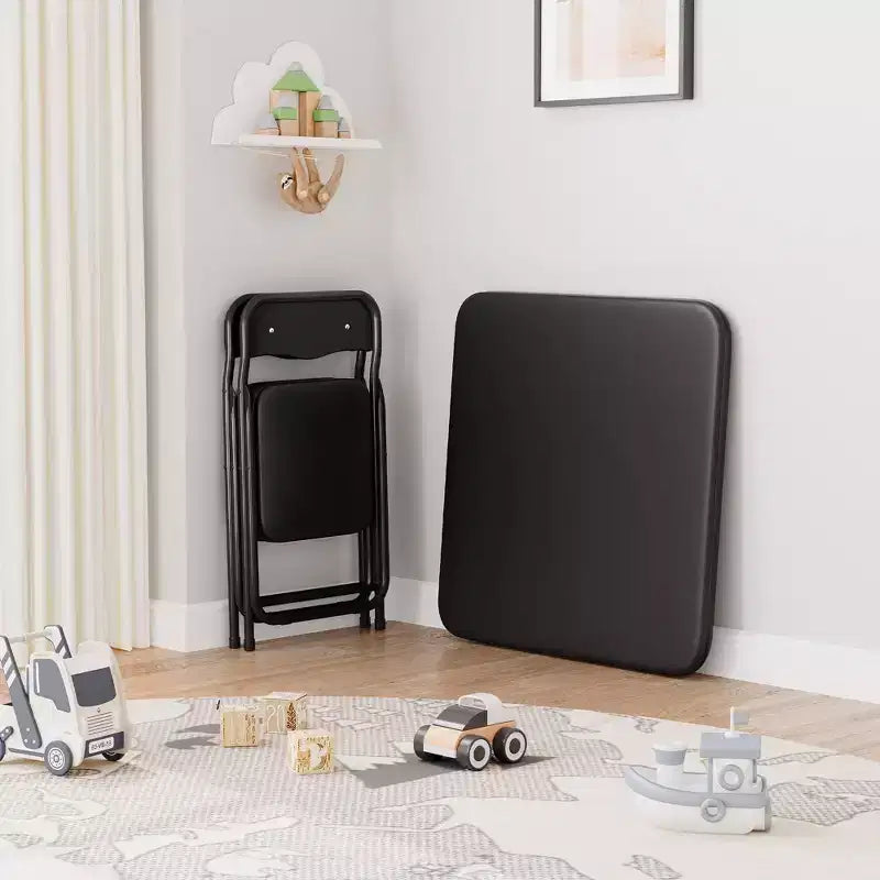 Ensemble table et chaises pliantes 3 pièces pour garçons et filles, table et chaise portables avec coussin souple en PU, idéal pour manger, lire et jouer