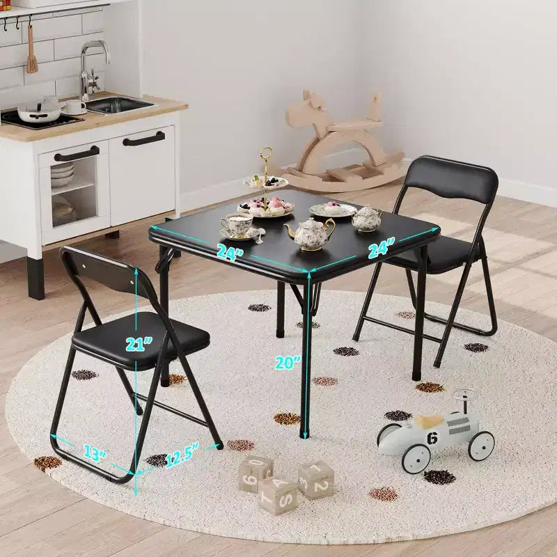 Ensemble table et chaises pliantes 3 pièces pour garçons et filles, table et chaise portables avec coussin souple en PU, idéal pour manger, lire et jouer
