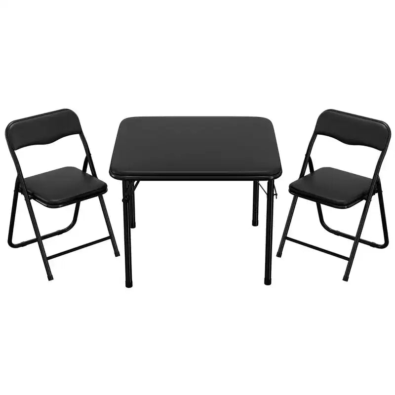Ensemble table et chaises pliantes 3 pièces pour garçons et filles, table et chaise portables avec coussin souple en PU, idéal pour manger, lire et jouer