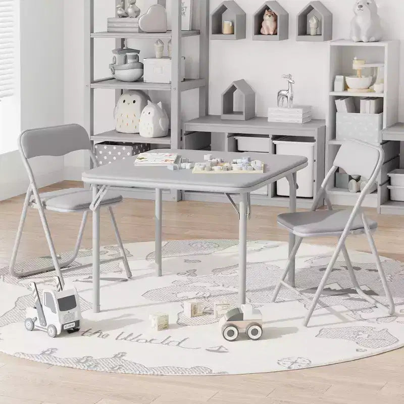 Ensemble table et chaises pliantes 3 pièces pour garçons et filles, table et chaise portables avec coussin souple en PU, idéal pour manger, lire et jouer