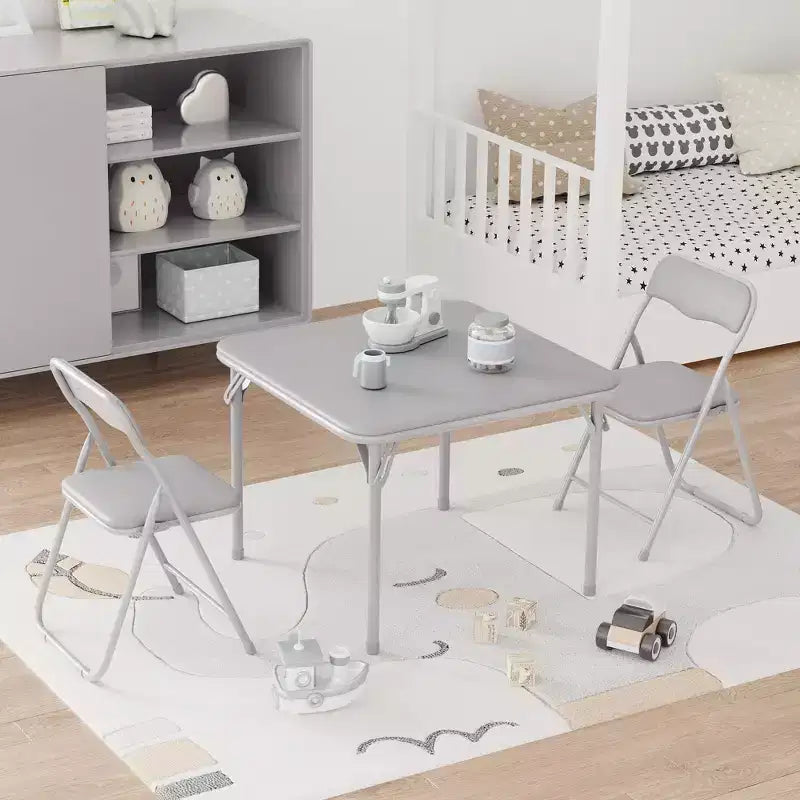 Ensemble table et chaises pliantes 3 pièces pour garçons et filles, table et chaise portables avec coussin souple en PU, idéal pour manger, lire et jouer