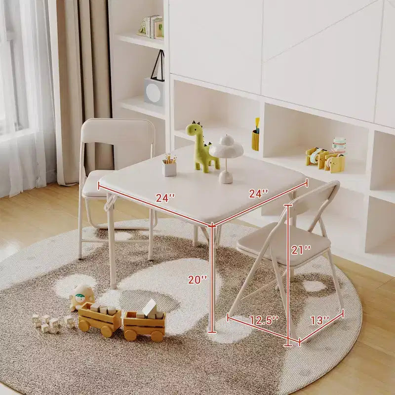 Ensemble table et chaises pliantes 3 pièces pour garçons et filles, table et chaise portables avec coussin souple en PU, idéal pour manger, lire et jouer