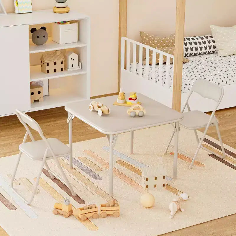 Ensemble table et chaises pliantes 3 pièces pour garçons et filles, table et chaise portables avec coussin souple en PU, idéal pour manger, lire et jouer