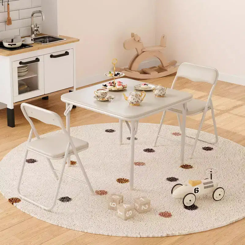 Ensemble table et chaises pliantes 3 pièces pour garçons et filles, table et chaise portables avec coussin souple en PU, idéal pour manger, lire et jouer